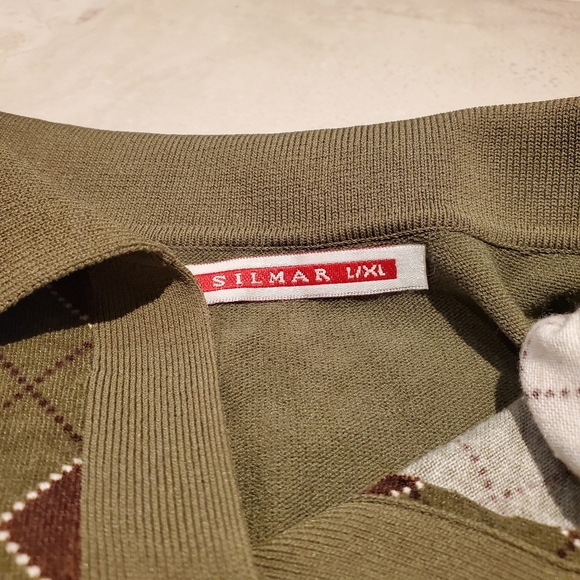 Olive & Brown Argyle Short Collared Top - Picture 4 of 8